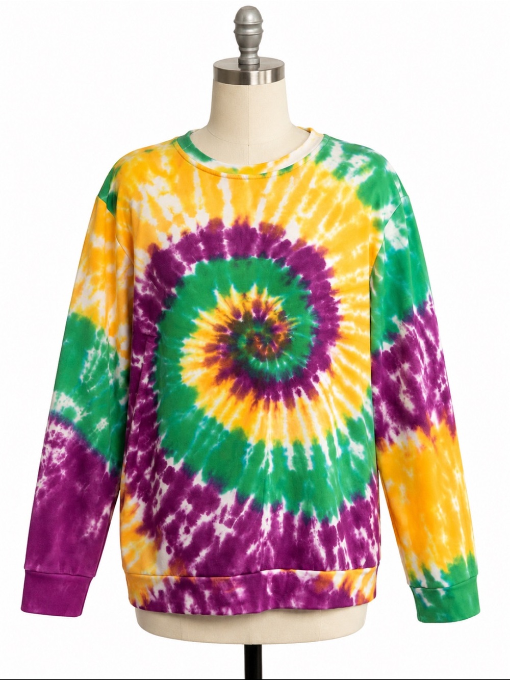 Colorful Tie-Dye Crewneck Sweatshirt – Purple Green & Gold